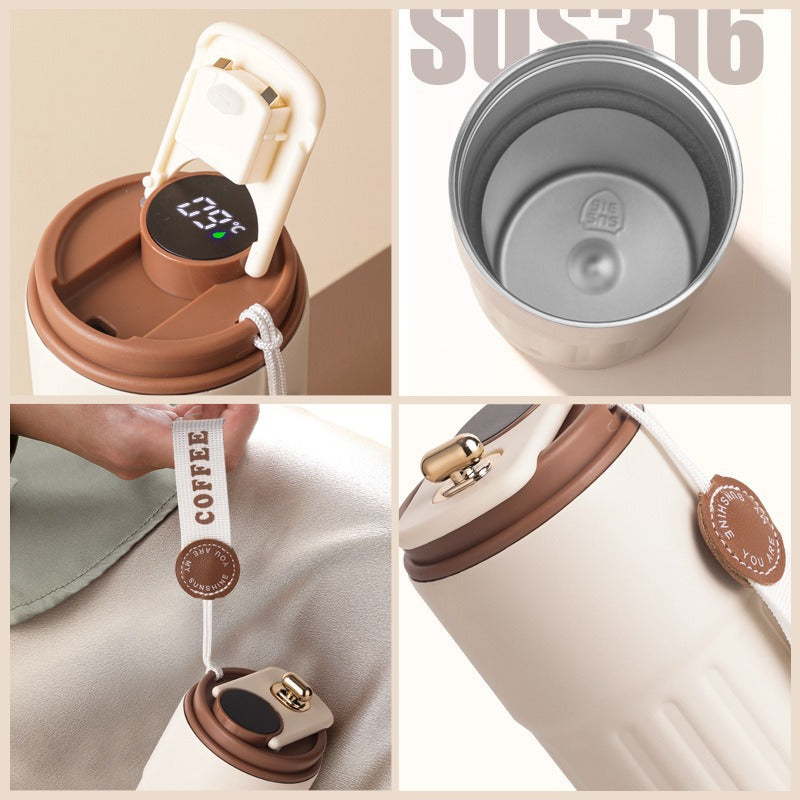 智能溫顯316保溫杯客製LOGO－杯蓋顯溫與316內膽細節｜以泰禮品