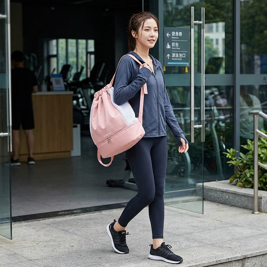 運動乾溼分離背包，可客製印製企業 LOGO 的運動背包，健身後將濕毛巾與運動服分開收納、背在肩上走出健身房的後背包｜以泰禮品
