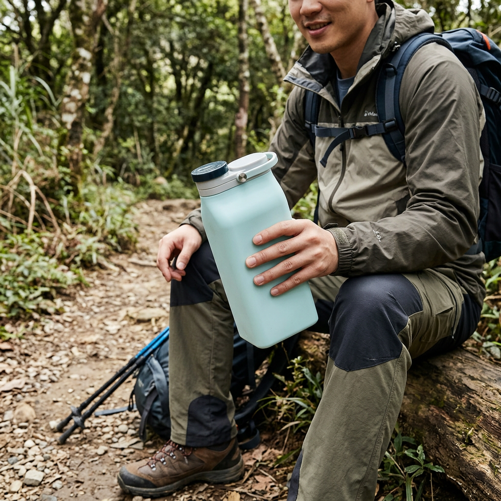 戶外運動隨身矽膠折疊水壺600ml，可客製印製企業 LOGO 的運動水壺，登山時壓扁收進背包、休息時展開裝水飲用的矽膠水壺｜以泰禮品