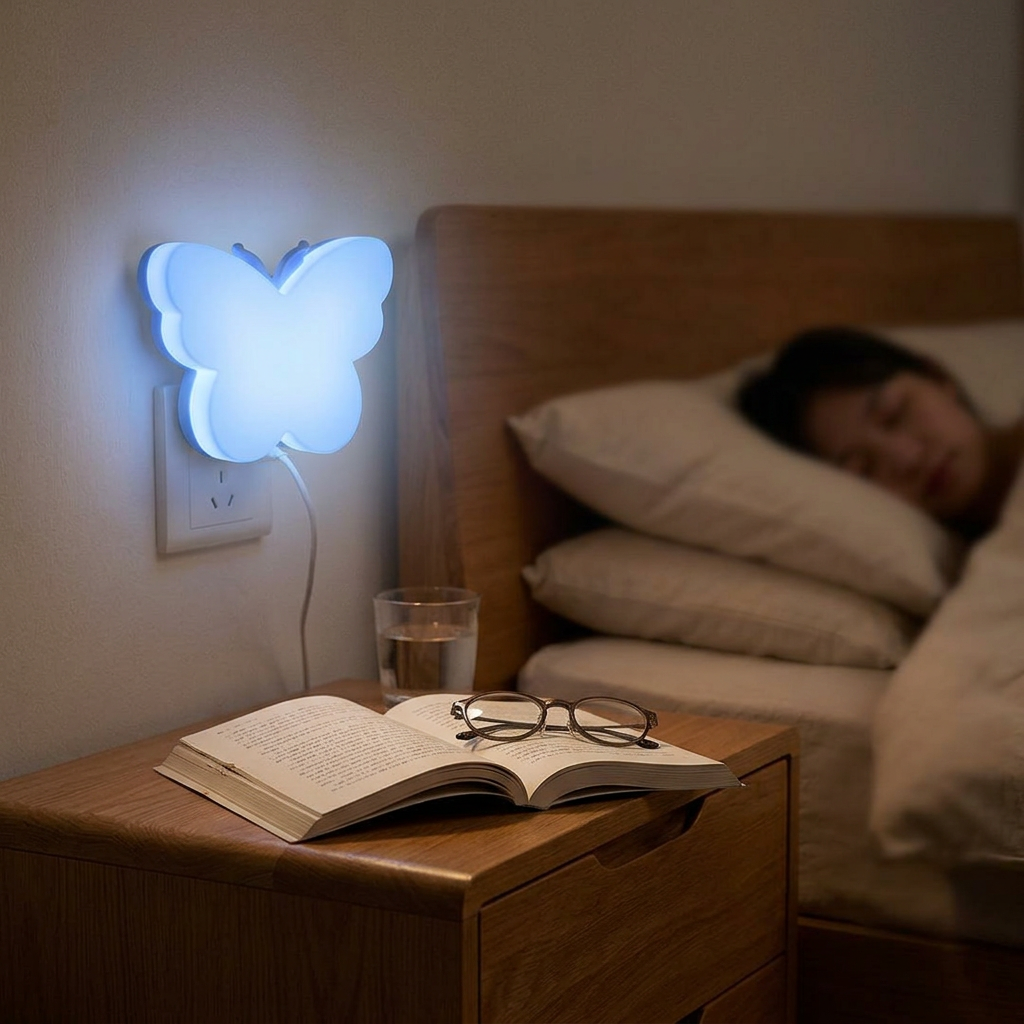 LED蝴蝶造型夜燈，可客製印製企業 LOGO 的居家贈品，臥室牆面上亮起柔光的蝴蝶造型LED夜燈營造溫馨氛圍｜以泰禮品