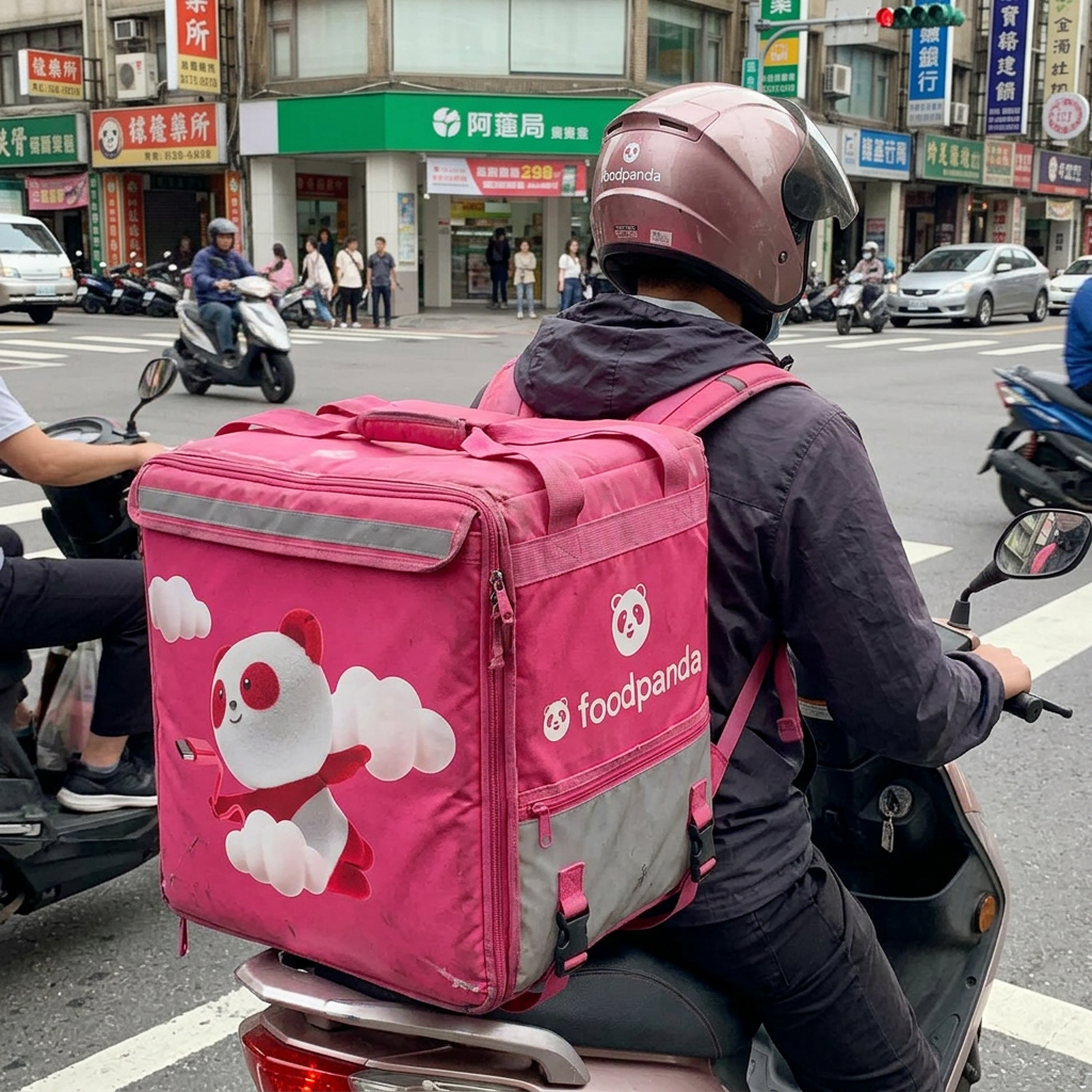 Foodpanda 品牌客製案例，可客製印製企業 LOGO 的企業禮贈品，品牌周邊贈品整齊陳列在辦公桌上的成品展示｜以泰禮品