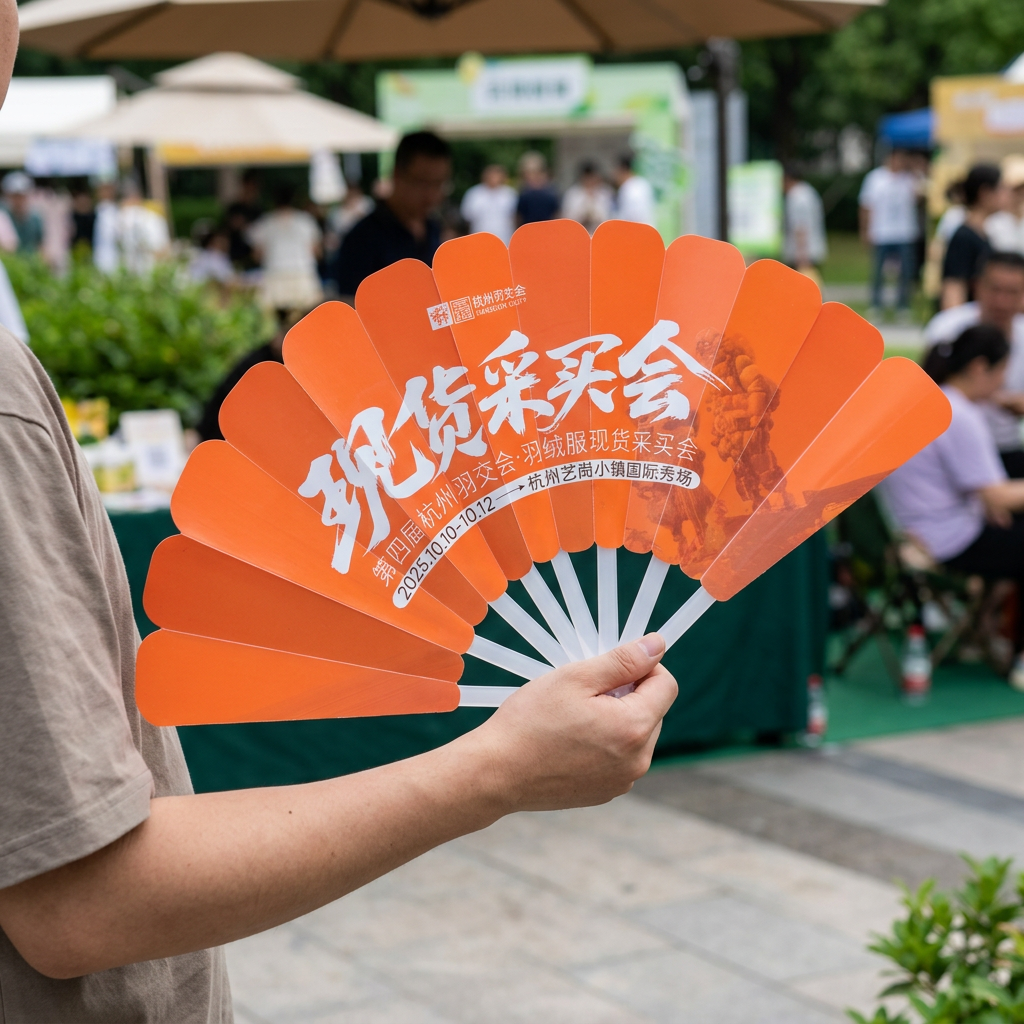 廣告七連扇，可客製印製企業 LOGO 的廣告扇子贈品，夏日戶外活動中展開七片扇葉搧風、扇面印有品牌圖案的七連扇｜以泰禮品