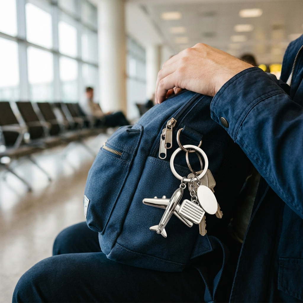 飛機造型鑰匙圈，可客製印製企業 LOGO 的旅行社贈品，掛在行李箱把手上隨旅程同行、小巧精緻的飛機造型鑰匙圈｜以泰禮品