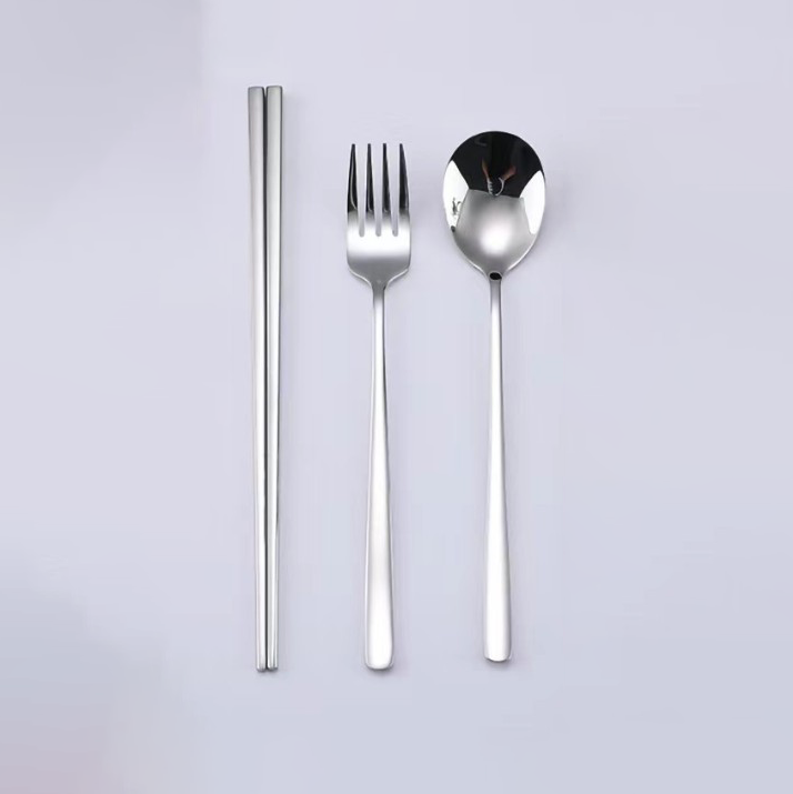 【客製化】韓式不銹鋼餐具3件組(白束口袋) | 禮品、贈品專業客製禮贈品顧問