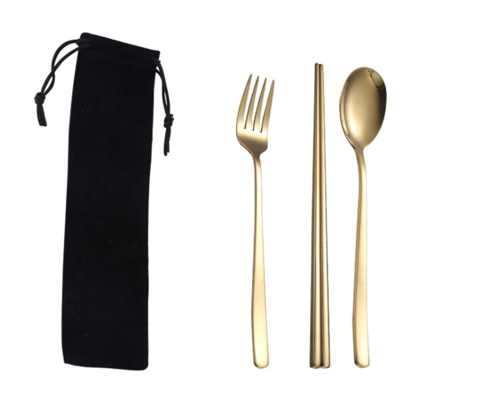 【客製化】韓式不銹鋼餐具3件組(黑束口袋) | 禮品、贈品專業客製禮贈品顧問 | 禮品、贈品專屬客製禮贈品專家