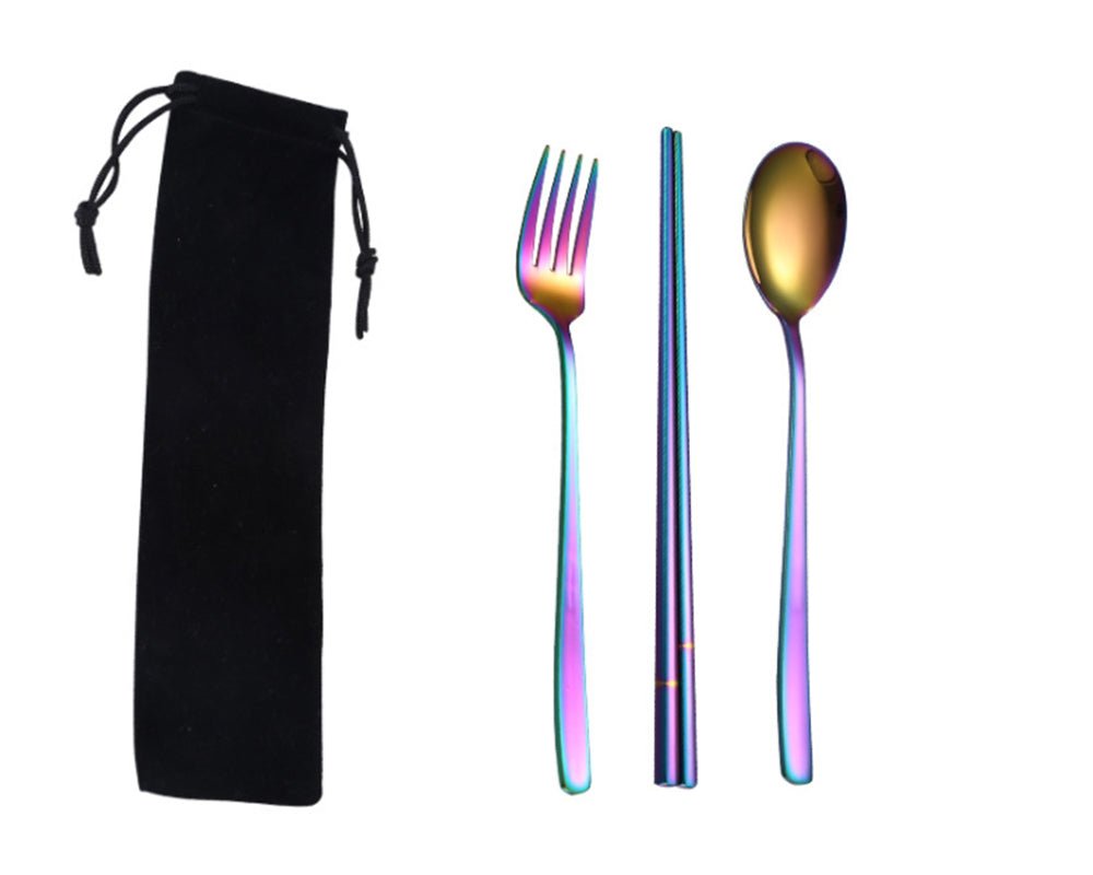【客製化】韓式不銹鋼餐具3件組(黑束口袋) | 禮品、贈品專業客製禮贈品顧問 | 禮品、贈品專屬客製禮贈品專家