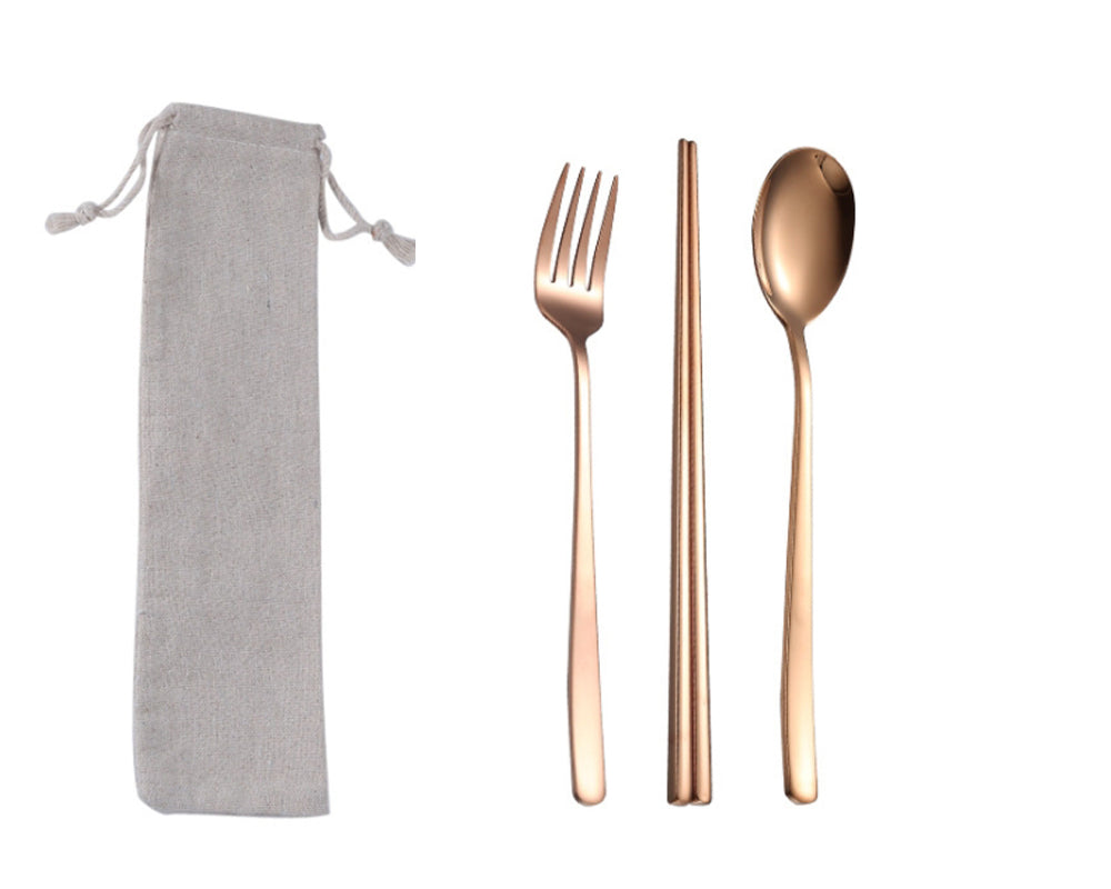 【客製化】韓式不銹鋼餐具3件組(白束口袋) | 禮品、贈品專業客製禮贈品顧問 | 禮品、贈品專屬客製禮贈品專家